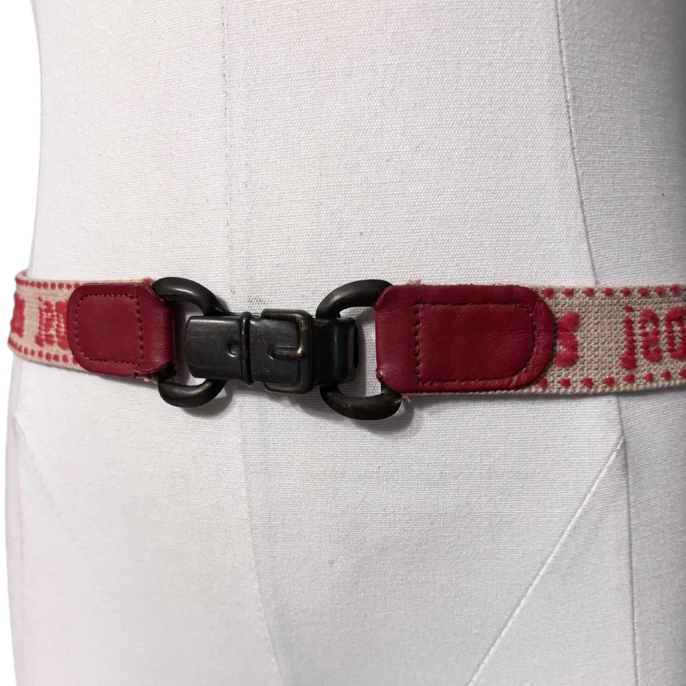 VINTAGE Red & Tan Elastic Belt “Jeans” with Metal Buckle